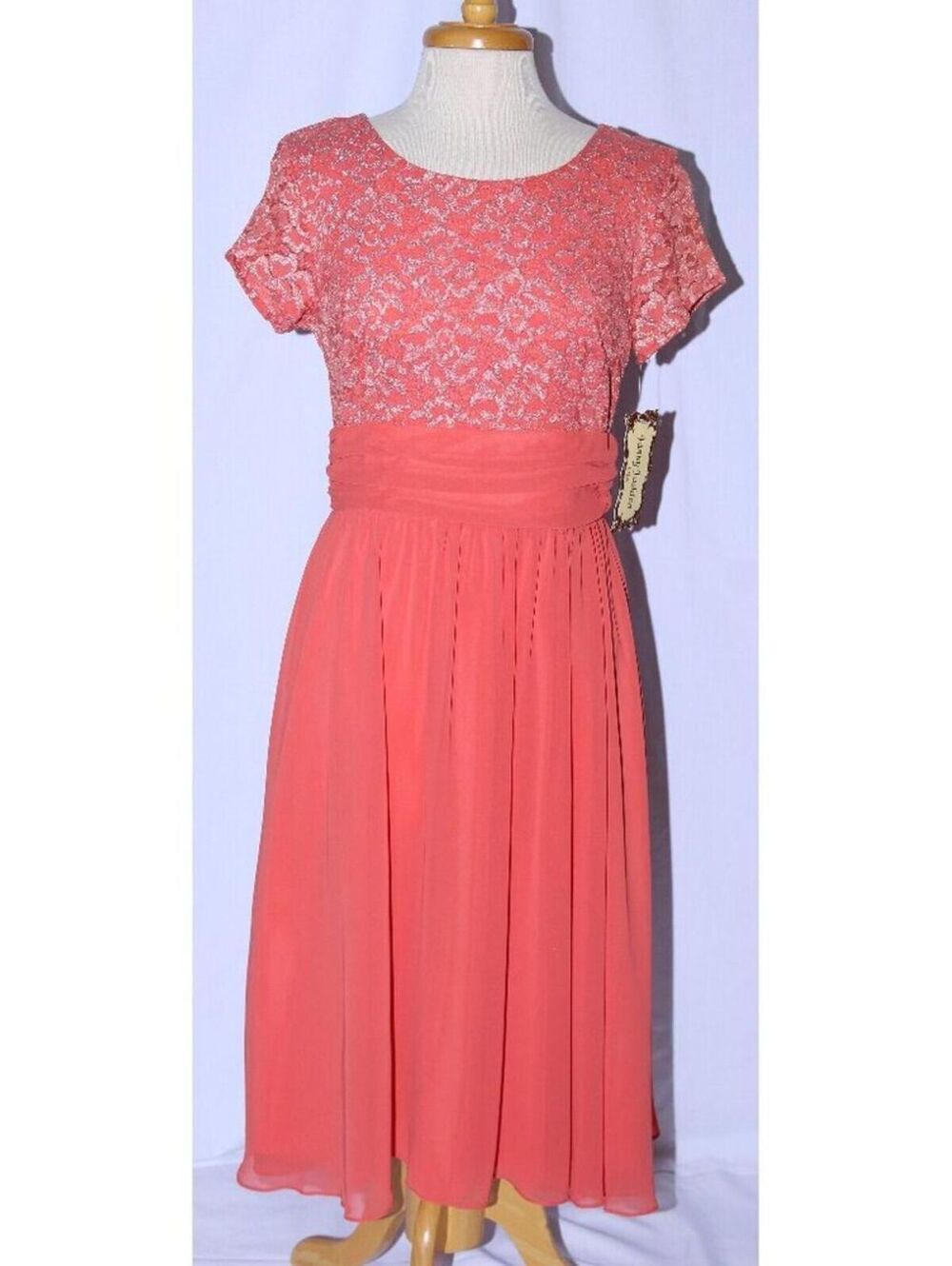 Fanny #1224 Short Chiffon & Lace Formal Special Occasion Dress-Size L-Coral